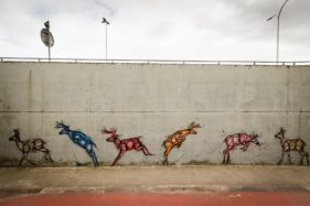 Graffiti fietstunnel Bornem, hertjes, Artist: Dzia.
