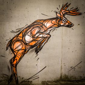 Graffiti fietstunnel Bornem, hertjes, Artist: Dzia.