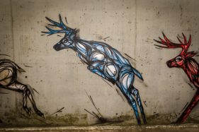 Graffiti fietstunnel Bornem, hertjes, Artist: Dzia.