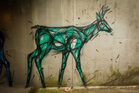 Graffiti fietstunnel Bornem, hertjes, Artist: Dzia.