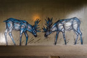 Graffiti fietstunnel Bornem, hertjes, Artist: Dzia.