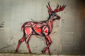 Graffiti fietstunnel Bornem, hertjes, Artist: Dzia.