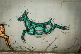 Graffiti fietstunnel Bornem, hertjes, Artist: Dzia.