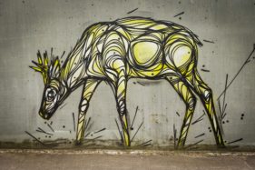 Graffiti fietstunnel Bornem, hertjes, Artist: Dzia.