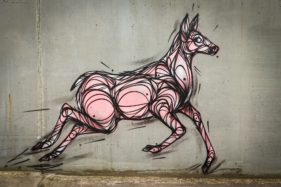 Graffiti fietstunnel Bornem, hertjes, Artist: Dzia.