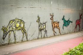 Graffiti fietstunnel Bornem, hertjes, Artist: Dzia.
