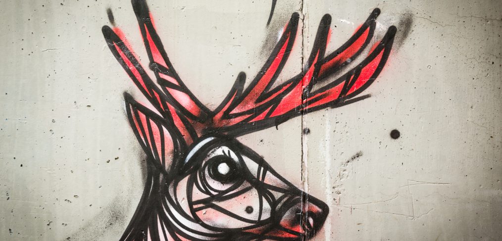 Graffiti fietstunnel Bornem, hertjes, Artist: Dzia.