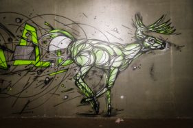 Graffiti fietstunnel Bornem, hertjes, Artist: Dzia.
