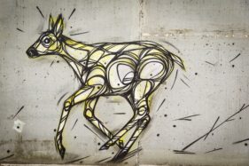 Graffiti fietstunnel Bornem, hertjes, Artist: Dzia.