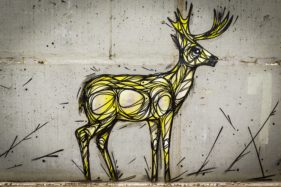 Graffiti fietstunnel Bornem, hertjes, Artist: Dzia.