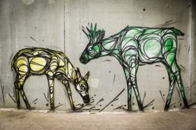 Graffiti fietstunnel Bornem, hertjes, Artist: Dzia.