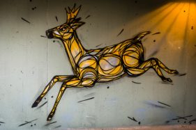 Graffiti fietstunnel Bornem, hertjes, Artist: Dzia.