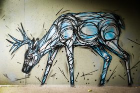 Graffiti fietstunnel Bornem, hertjes, Artist: Dzia.