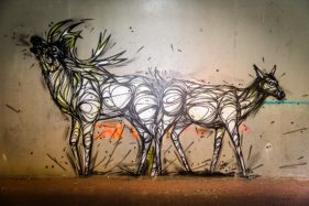 Graffiti fietstunnel Bornem, hertjes, Artist: Dzia.