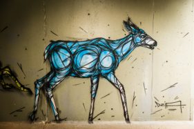 Graffiti fietstunnel Bornem, hertjes, Artist: Dzia.
